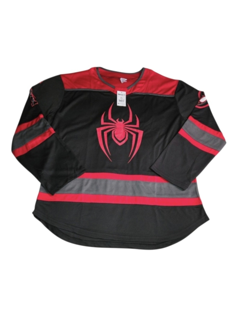 Marvel Spider-Man Men's Miles Morales Hockey Jersey in Black/ Red Size. 2XL NWT.